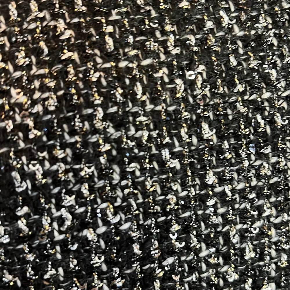 J.Crew Black/White Tweed Sheath Dress w/velvet belt,fringe detail sequins Size 4